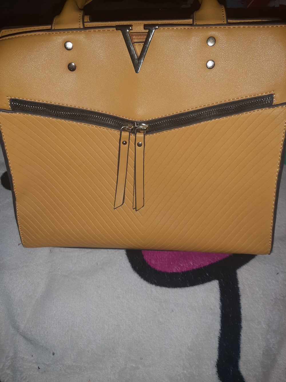 Women's Mustard Structured Tote Bag with Zip Pocket